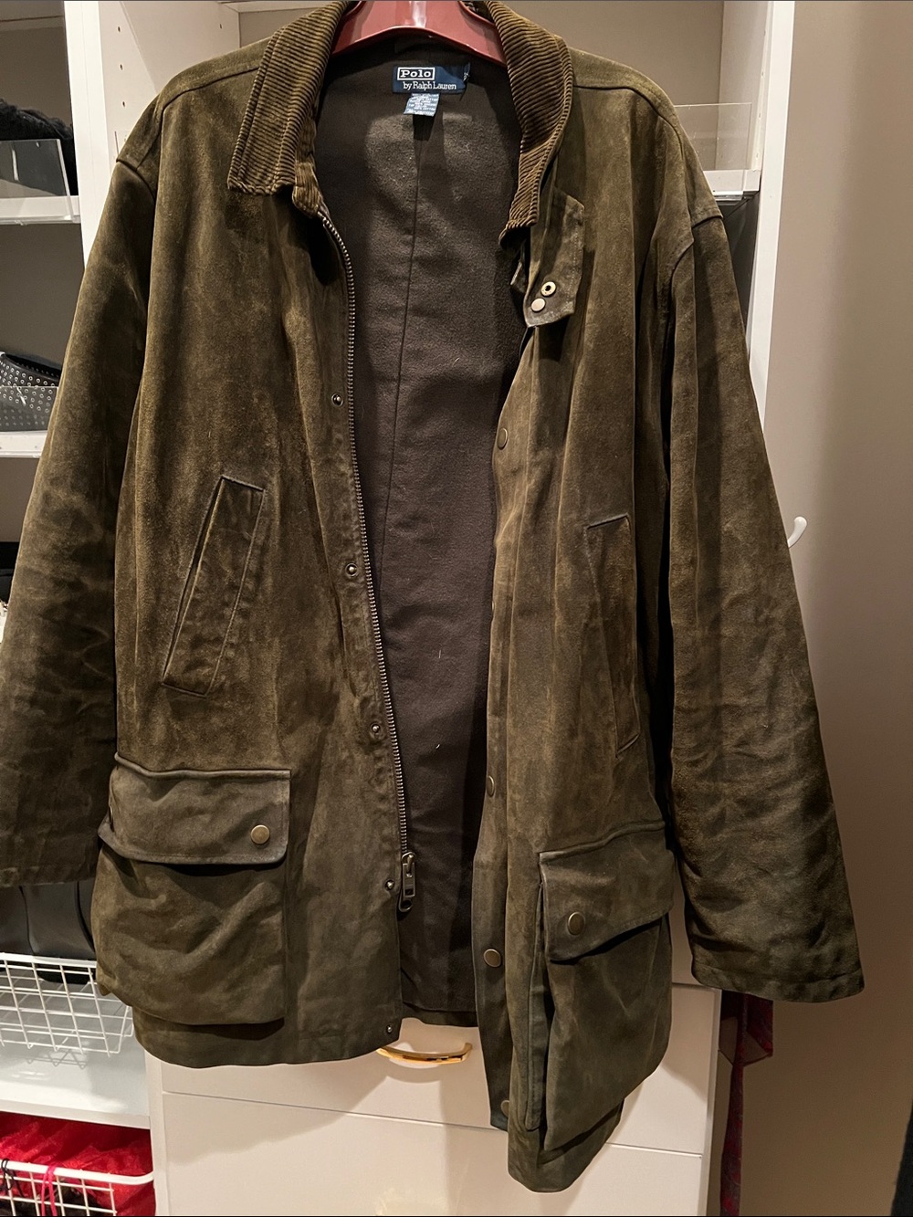 Polo by Ralph Lauren Olive brownSuede Field Coat with Corduroy Collar